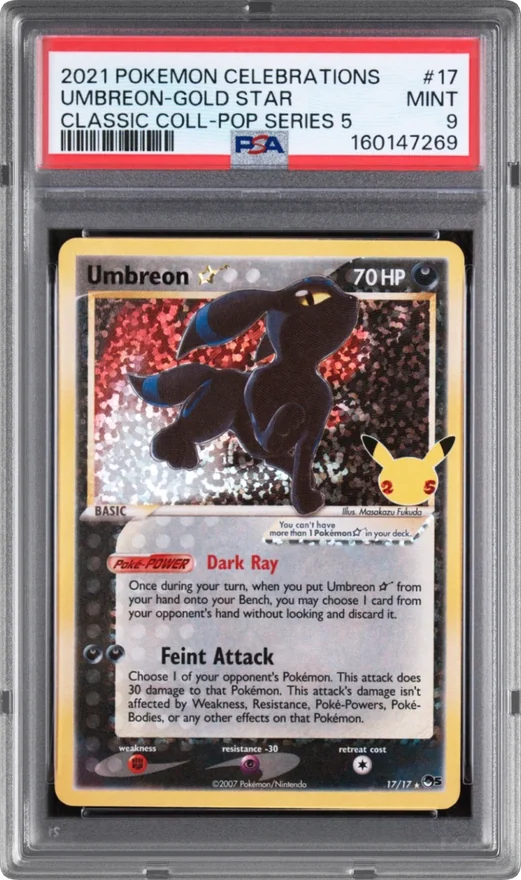 2021 Celebrations Classic Collection #17 Umbreon Gold Star, graded PSA 9